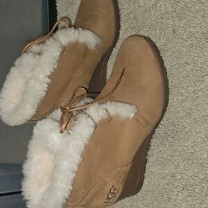 UGG Women's Tan Shearling Wedge Boots